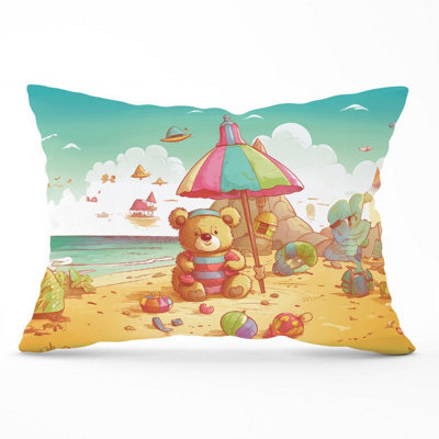 Warren Reed Designer Teddy Bead On A Beach Holiday Cushions 33Cm X 48Cm - image 1