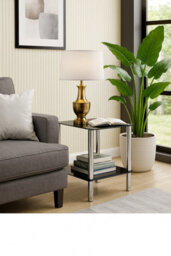 Aspect Furniture Matrix 2-Tier Glass Shelving Rack/side Table-Black - thumbnail 6