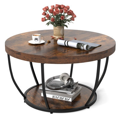 Gainoom 2-Tier Round Coffee Table 80Cm Metal Frame Tea Cocktail Table Coffee - image 1