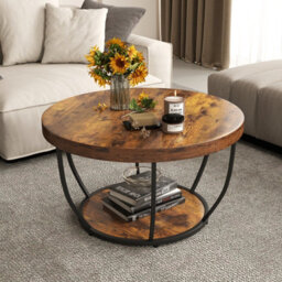 Gainoom 2-Tier Round Coffee Table 80Cm Metal Frame Tea Cocktail Table Coffee - thumbnail 9