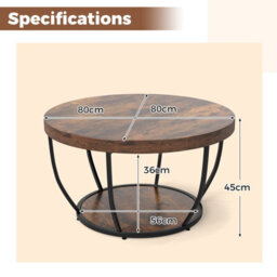 Gainoom 2-Tier Round Coffee Table 80Cm Metal Frame Tea Cocktail Table Coffee - thumbnail 2