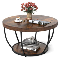 Gainoom 2-Tier Round Coffee Table 80Cm Metal Frame Tea Cocktail Table Coffee - thumbnail 1