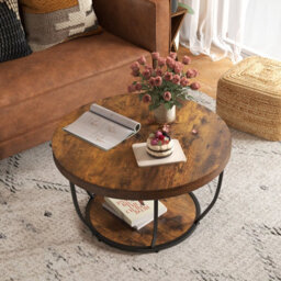 Gainoom 2-Tier Round Coffee Table 80Cm Metal Frame Tea Cocktail Table Coffee - thumbnail 3