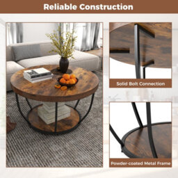 Gainoom 2-Tier Round Coffee Table 80Cm Metal Frame Tea Cocktail Table Coffee - thumbnail 6