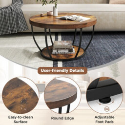 Gainoom 2-Tier Round Coffee Table 80Cm Metal Frame Tea Cocktail Table Coffee - thumbnail 5