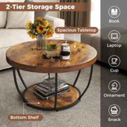 Gainoom 2-Tier Round Coffee Table 80Cm Metal Frame Tea Cocktail Table Coffee - thumbnail 7