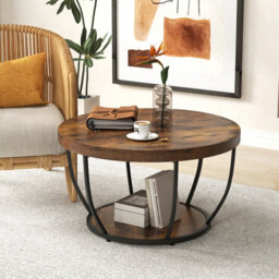 Gainoom 2-Tier Round Coffee Table 80Cm Metal Frame Tea Cocktail Table Coffee - thumbnail 4