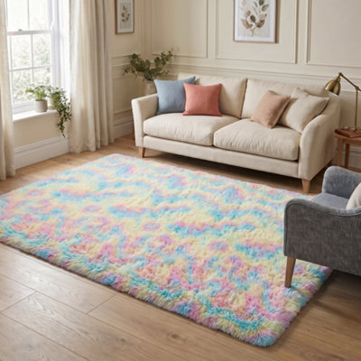 Oxford Homeware Shaggy Rug Anti-Slip Washable Soft Fluffy Living Room And Bedroom Rug (Rainbow, 120X170Cm) - image 1