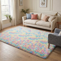 Oxford Homeware Shaggy Rug Anti-Slip Washable Soft Fluffy Living Room And Bedroom Rug (Rainbow, 120X170Cm) - thumbnail 1