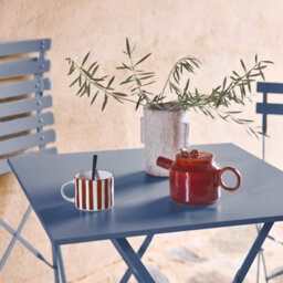 Sweeek - Folding Metal Bistro Garden Table 70 X 70Cm 2-Seater Emilia 70X70Cm Grey Blue 70X70X71 Cm - thumbnail 3