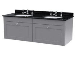 Balterley Swynnerton Traditional 2 Drawer Wall Hung Vanity Unit With Double Marble Basin, Satin Grey, 1200mm - thumbnail 1