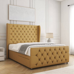 Bsspoke Anna Divan Bed Set Mustard Plush Velvet With 54Inch Headboard & Footboard No Mattress No Drawers In 3Ft 4Ft 4Ft6 5Ft 6Ft - thumbnail 2