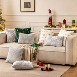 Amorly 2Pcs 18X18In Christmas Tree Cushion Covers, Grey Throw Pillow Cases With Gold Glitter Snowflake, Not Included For Sofa Bed Decor - thumbnail 6