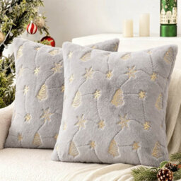 Amorly 2Pcs 18X18In Christmas Tree Cushion Covers, Grey Throw Pillow Cases With Gold Glitter Snowflake, Not Included For Sofa Bed Decor - thumbnail 2