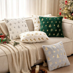 Amorly 2Pcs 18X18In Christmas Tree Cushion Covers, Grey Throw Pillow Cases With Gold Glitter Snowflake, Not Included For Sofa Bed Decor - thumbnail 7
