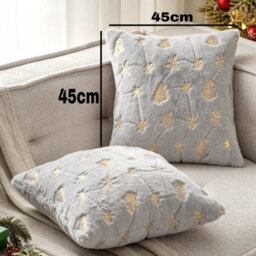 Amorly 2Pcs 18X18In Christmas Tree Cushion Covers, Grey Throw Pillow Cases With Gold Glitter Snowflake, Not Included For Sofa Bed Decor - thumbnail 4