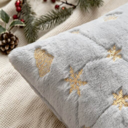 Amorly 2Pcs 18X18In Christmas Tree Cushion Covers, Grey Throw Pillow Cases With Gold Glitter Snowflake, Not Included For Sofa Bed Decor - thumbnail 3
