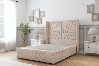"Sloomy Rutherford Sand Naples Divan Bedno Drawers - 54"" Wingback Headboard & 12""footboard 2'6 Small Single" - image 1