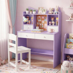 Gainoom Kids Purple + White Study Desk And Chair Set Student Writing Table With Chair Children Computer Workstation - thumbnail 1