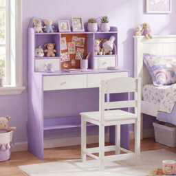 Gainoom Kids Purple + White Study Desk And Chair Set Student Writing Table With Chair Children Computer Workstation - thumbnail 3