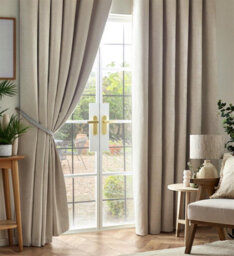 Luxury Living Chenille Blackout Pencil Pleat Taped Top Curtains Cream