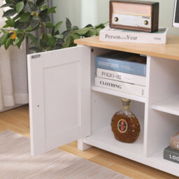Furniturehmd Large Tv Unit 2 Doors Storage Cabinet Stand Multimedia Entertainment Centres With Shelves White And Oak - thumbnail 5