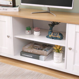 Furniturehmd Large Tv Unit 2 Doors Storage Cabinet Stand Multimedia Entertainment Centres With Shelves White And Oak - thumbnail 6