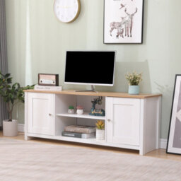 Furniturehmd Large Tv Unit 2 Doors Storage Cabinet Stand Multimedia Entertainment Centres With Shelves White And Oak - thumbnail 2
