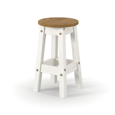 Core Products Corona Pair Of White Low Breakfast Stools - Rustic Solid Wood Farmhouse Stools 51 X 32 X 32Cm - image 1