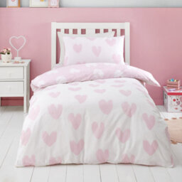 Catherine Lansfield Brushed Cotton Hearts Reversible Duvet Cover Set With Pillowcase Pink - thumbnail 2