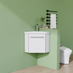 AVER-GROWTH 395mm Vanity Unit With Basin Corner Wall Hung Matt White Resin Sink Fully Assembled Bathroom Storage Cabinet Handles - thumbnail 5