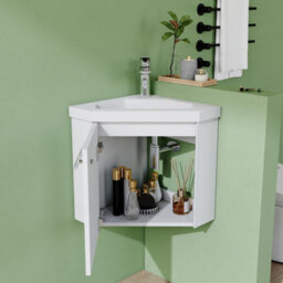 AVER-GROWTH 395mm Vanity Unit With Basin Corner Wall Hung Matt White Resin Sink Fully Assembled Bathroom Storage Cabinet Handles - thumbnail 4
