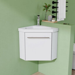 AVER-GROWTH 395mm Vanity Unit With Basin Corner Wall Hung Matt White Resin Sink Fully Assembled Bathroom Storage Cabinet Handles - thumbnail 1