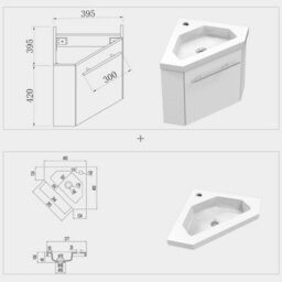 AVER-GROWTH 395mm Vanity Unit With Basin Corner Wall Hung Matt White Resin Sink Fully Assembled Bathroom Storage Cabinet Handles - thumbnail 6