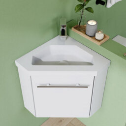 AVER-GROWTH 395mm Vanity Unit With Basin Corner Wall Hung Matt White Resin Sink Fully Assembled Bathroom Storage Cabinet Handles - thumbnail 3