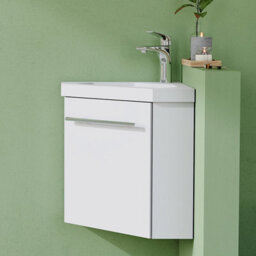 AVER-GROWTH 395mm Vanity Unit With Basin Corner Wall Hung Matt White Resin Sink Fully Assembled Bathroom Storage Cabinet Handles - thumbnail 2