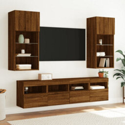 Walplus Tv Wall Cabinet With Led Lights Brown Oak 40X30X40 Cm - thumbnail 6
