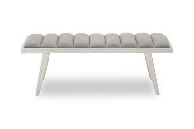 Orsina Grey Velvet Bench With Splayed Silver Legs, Channel Tufted Plush Seat, Elegant Mid Century Accent Seating - image 1