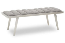 Orsina Grey Velvet Bench With Splayed Silver Legs, Channel Tufted Plush Seat, Elegant Mid Century Accent Seating - thumbnail 3