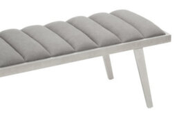 Orsina Grey Velvet Bench With Splayed Silver Legs, Channel Tufted Plush Seat, Elegant Mid Century Accent Seating - thumbnail 2