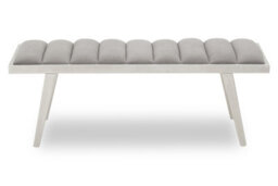 Orsina Grey Velvet Bench With Splayed Silver Legs, Channel Tufted Plush Seat, Elegant Mid Century Accent Seating - thumbnail 4