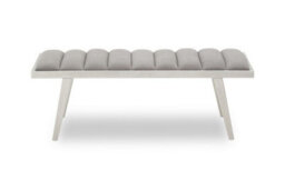 Orsina Grey Velvet Bench With Splayed Silver Legs, Channel Tufted Plush Seat, Elegant Mid Century Accent Seating - thumbnail 1