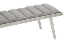 Orsina Grey Velvet Bench With Splayed Silver Legs, Channel Tufted Plush Seat, Elegant Mid Century Accent Seating - thumbnail 6