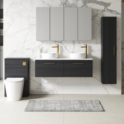 Nuie Arno Wall Hung 2-Drawer Vanity Unit With Laminate Worktop In Carrera Marble - thumbnail 2