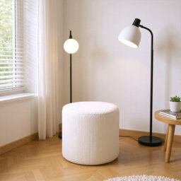 Living And Home Beige Corduroy Round Upholstered Footstool 41Cm Dia X 40Cm H - thumbnail 2