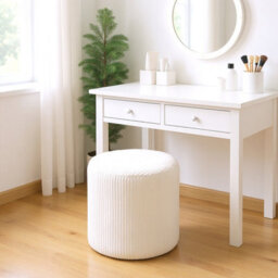 Living And Home Beige Corduroy Round Upholstered Footstool 41Cm Dia X 40Cm H - thumbnail 3