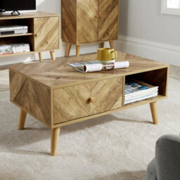 Coffee Table 1 Drawer Natural Open Storage Home Living Room Furniture Unit - thumbnail 2