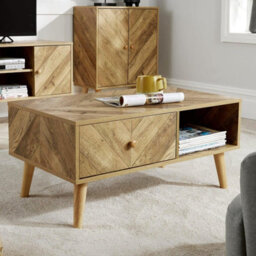 Coffee Table 1 Drawer Natural Open Storage Home Living Room Furniture Unit - thumbnail 1