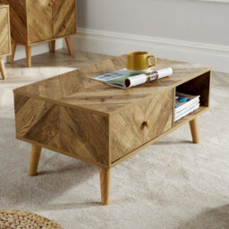 Coffee Table 1 Drawer Natural Open Storage Home Living Room Furniture Unit - thumbnail 3