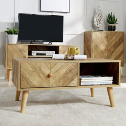 Coffee Table 1 Drawer Natural Open Storage Home Living Room Furniture Unit - thumbnail 4